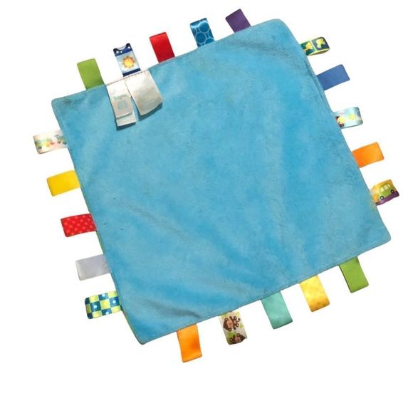 TAGGIES Lovey Dinosaur Green Blue Security Blanket 12” Square - Picture 2 of 4